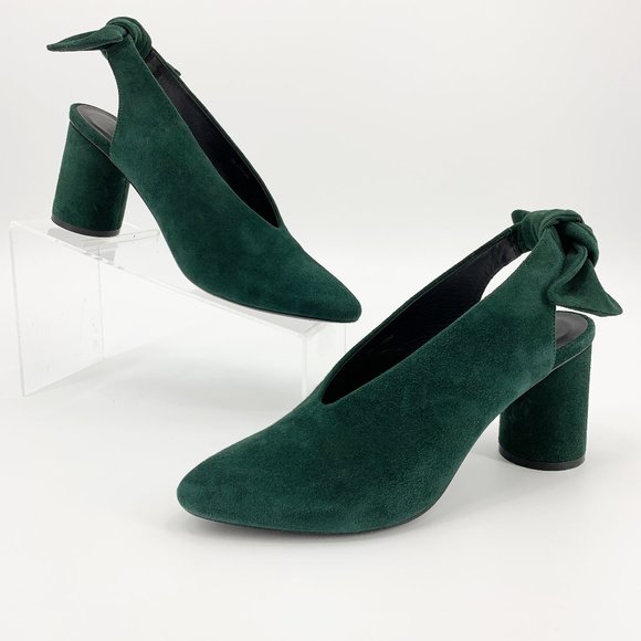COS Shoes - COS Emerald Green Suede Slingback Bow Pumps Heels